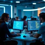Современный рабочий стол разработчика с AI-инструментами для автоматизации unit-тестирования