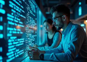 Разработчик работает с AI-инструментом генерации SQL-запросов и оптимизации баз данных
