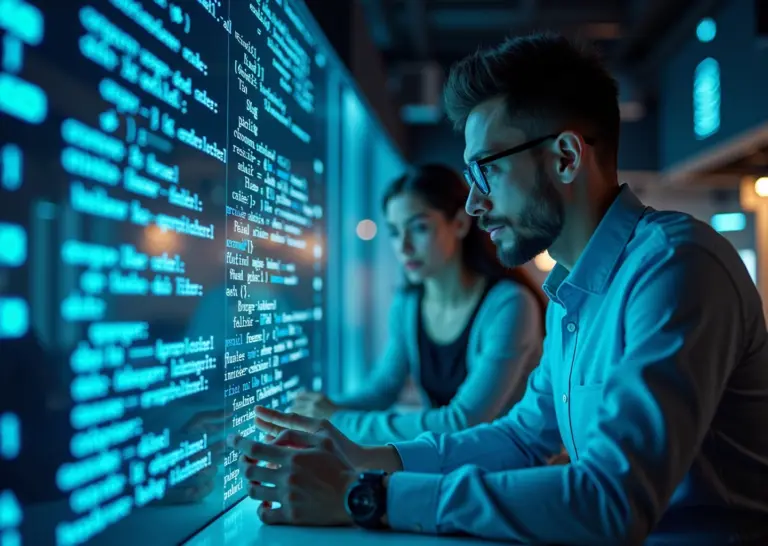 Разработчик работает с AI-инструментом генерации SQL-запросов и оптимизации баз данных