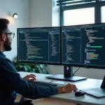 Современное рабочее место программиста с открытыми окнами Visual Studio Code, GitHub Copilot и ChatGPT